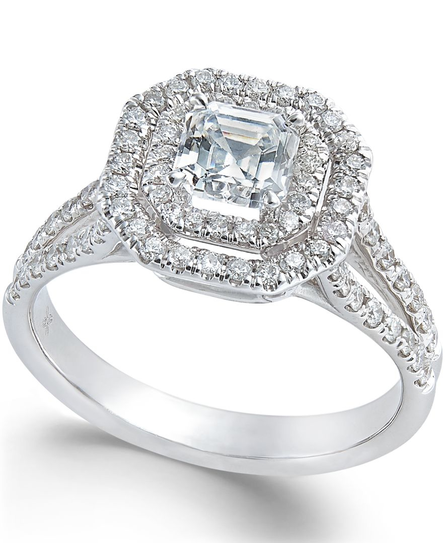  Macy s  Diamond  Halo Engagement Ring In 18k White Gold 1 